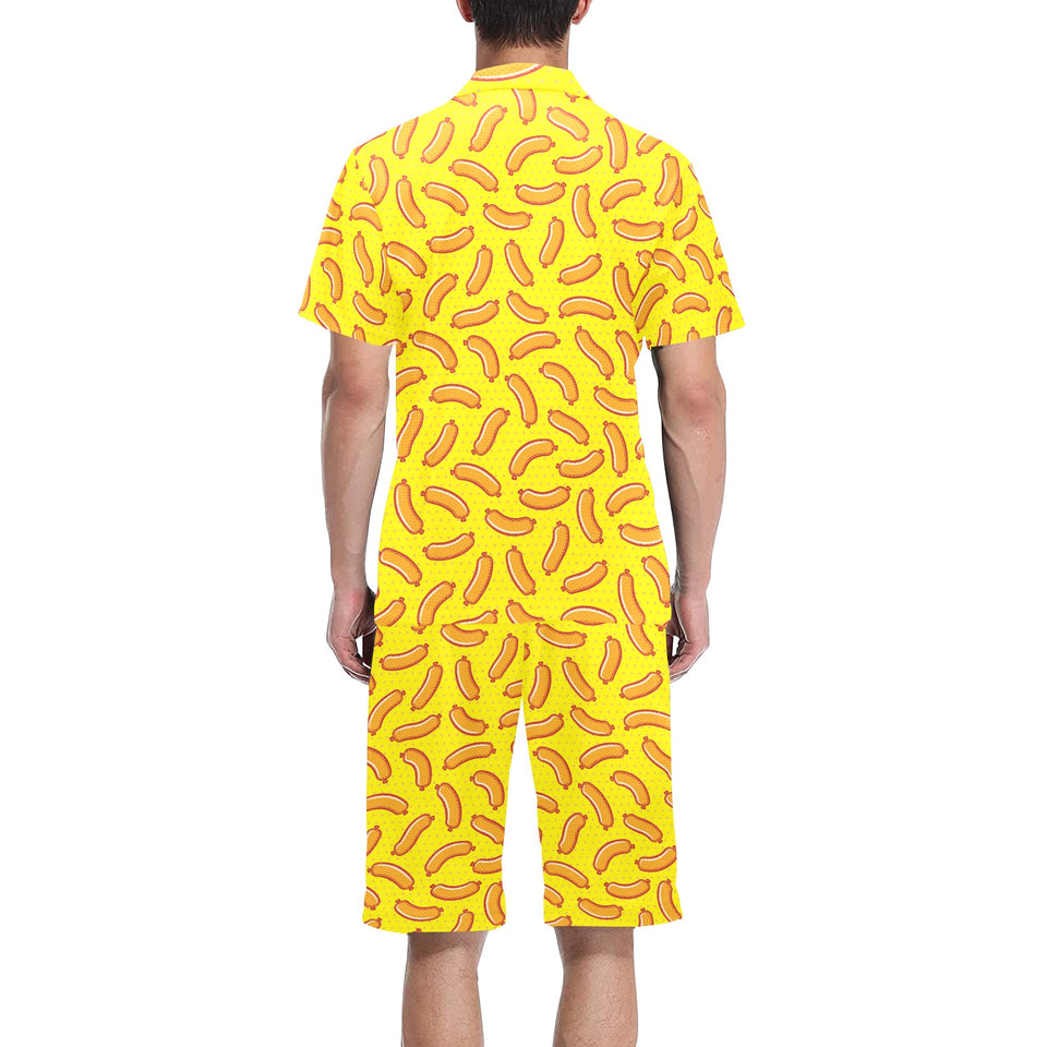 Sausage Pattern Print Design 01 Men's V-Neck Short Pajama Set