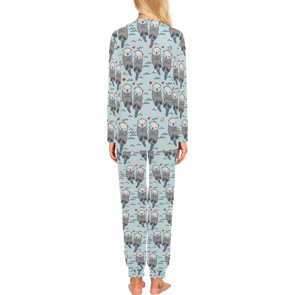 Lovely Sea Otter Pattern Women's All Over Print Pajama Set
