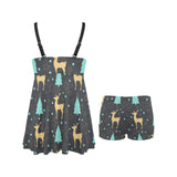 Deers star tree pattern Chest Sexy Pleated Two Piece Swim Dress