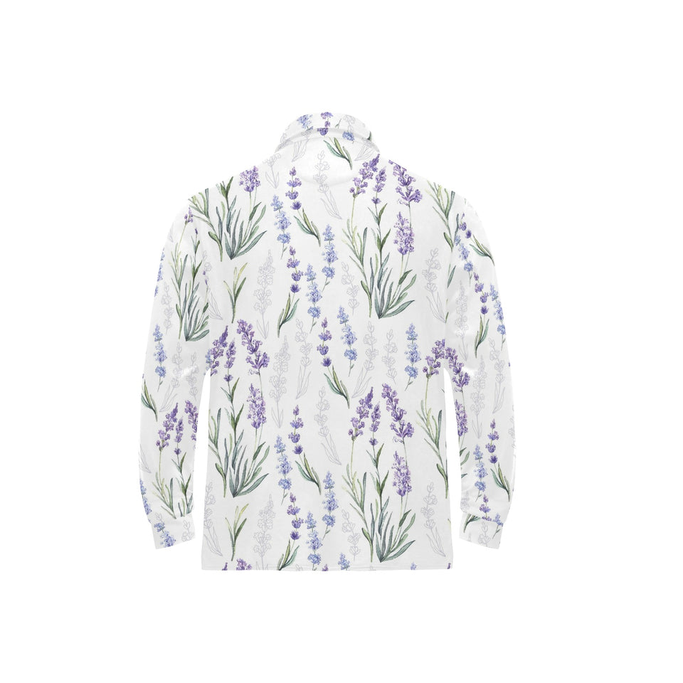 Hand painting Watercolor Lavender Men's Long Sleeve Polo Shirt