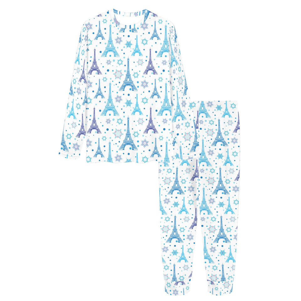 Blue Eiffel Tower Theme Pattern Print Design 01 Women's All Over Print Pajama Set