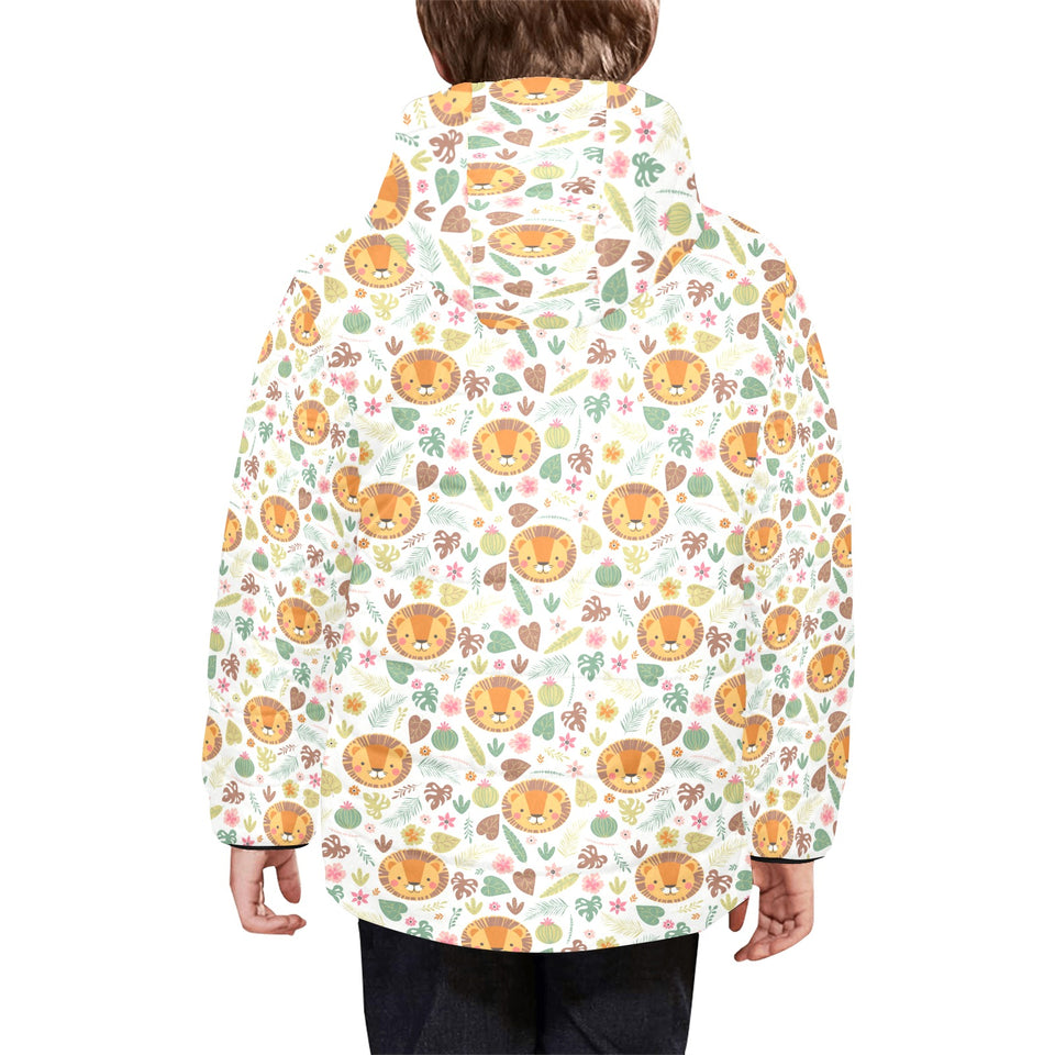 Lion Pattern Print Design 04 Kids' Boys' Girls' Padded Hooded Jacket