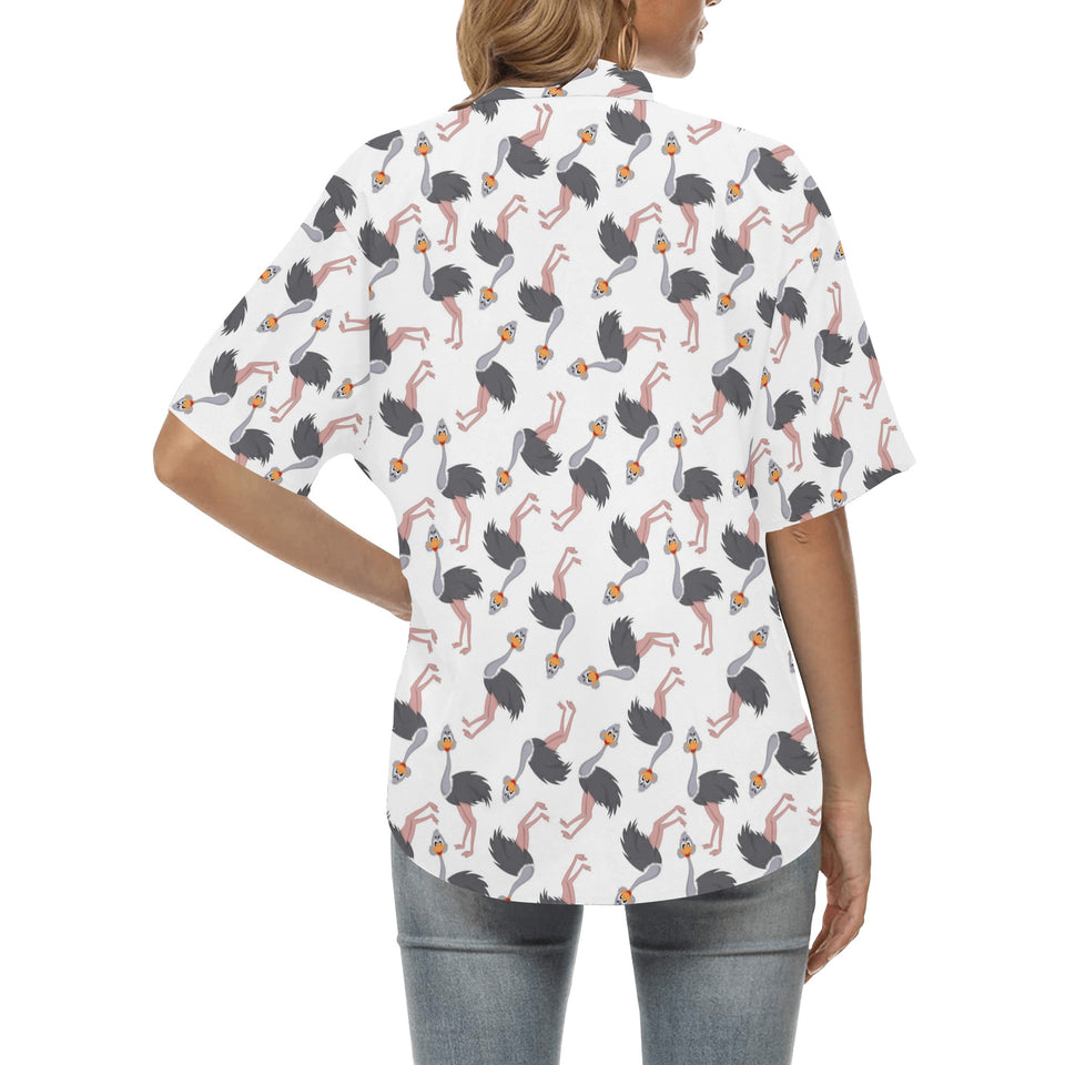Ostrich Pattern Print Design 02 Women's All Over Print Hawaiian Shirt