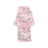 Japanese crane rose pattern Blanket Robe with Sleeves