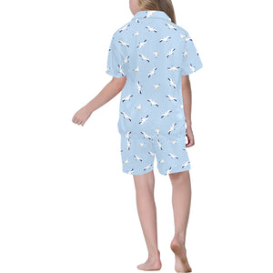 Seagull Pattern Print Design 02 Kids' Boys' Girls' V-Neck Short Pajama Set