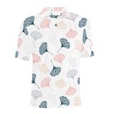 Black Gray Cream coral ginkgo leaves pattern Men's All Over Print Polo Shirt