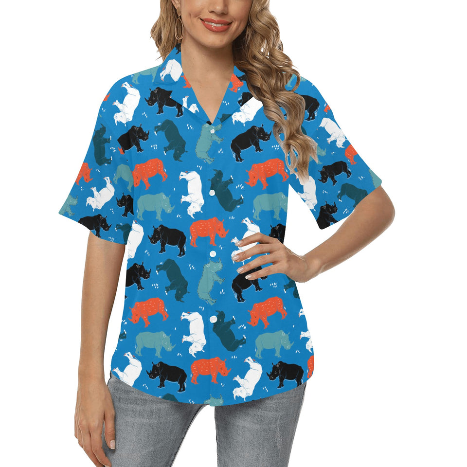 Colorful rhino pattern Women's All Over Print Hawaiian Shirt