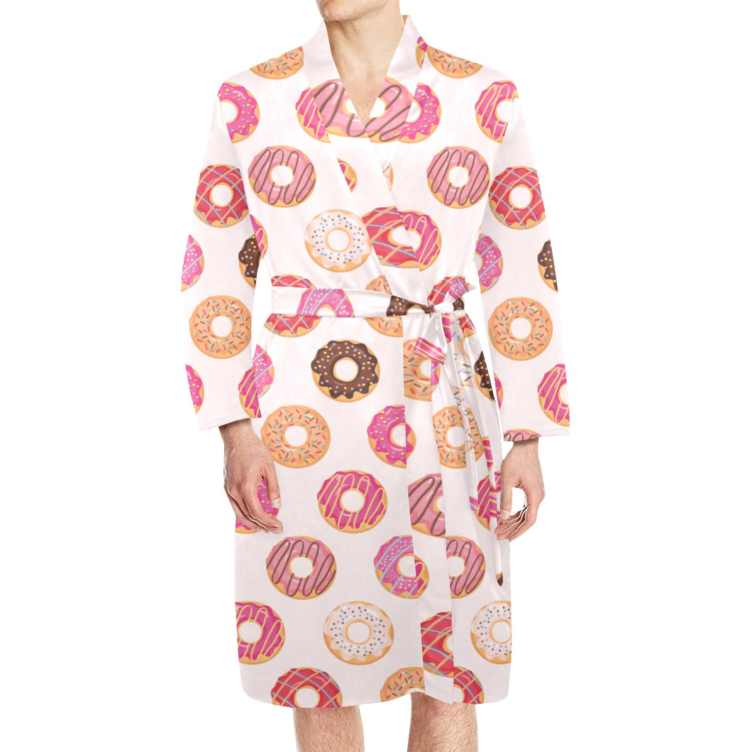 Colorful donut pattern Men's Long Sleeve Belted Night Robe