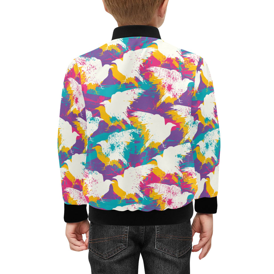 Colorful crow illustration pattern Kids' Boys' Girls' Bomber Jacket