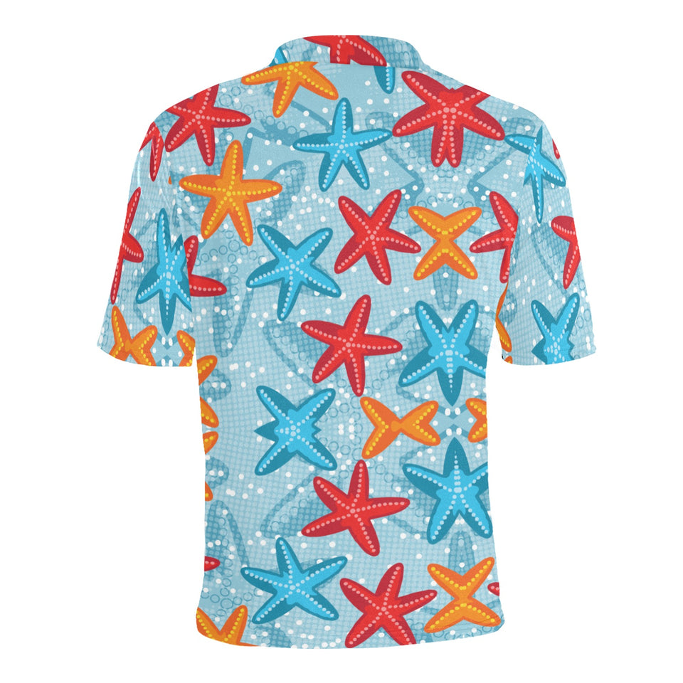 Blue red orange starfish pattern Men's All Over Print Polo Shirt