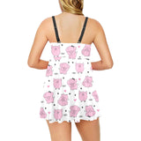 Pig Pattern Print Design 03 Chest Sexy Pleated Two Piece Swim Dress