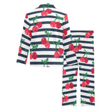 Hand drawn cherry pattern striped background Men's Long Pajama Set