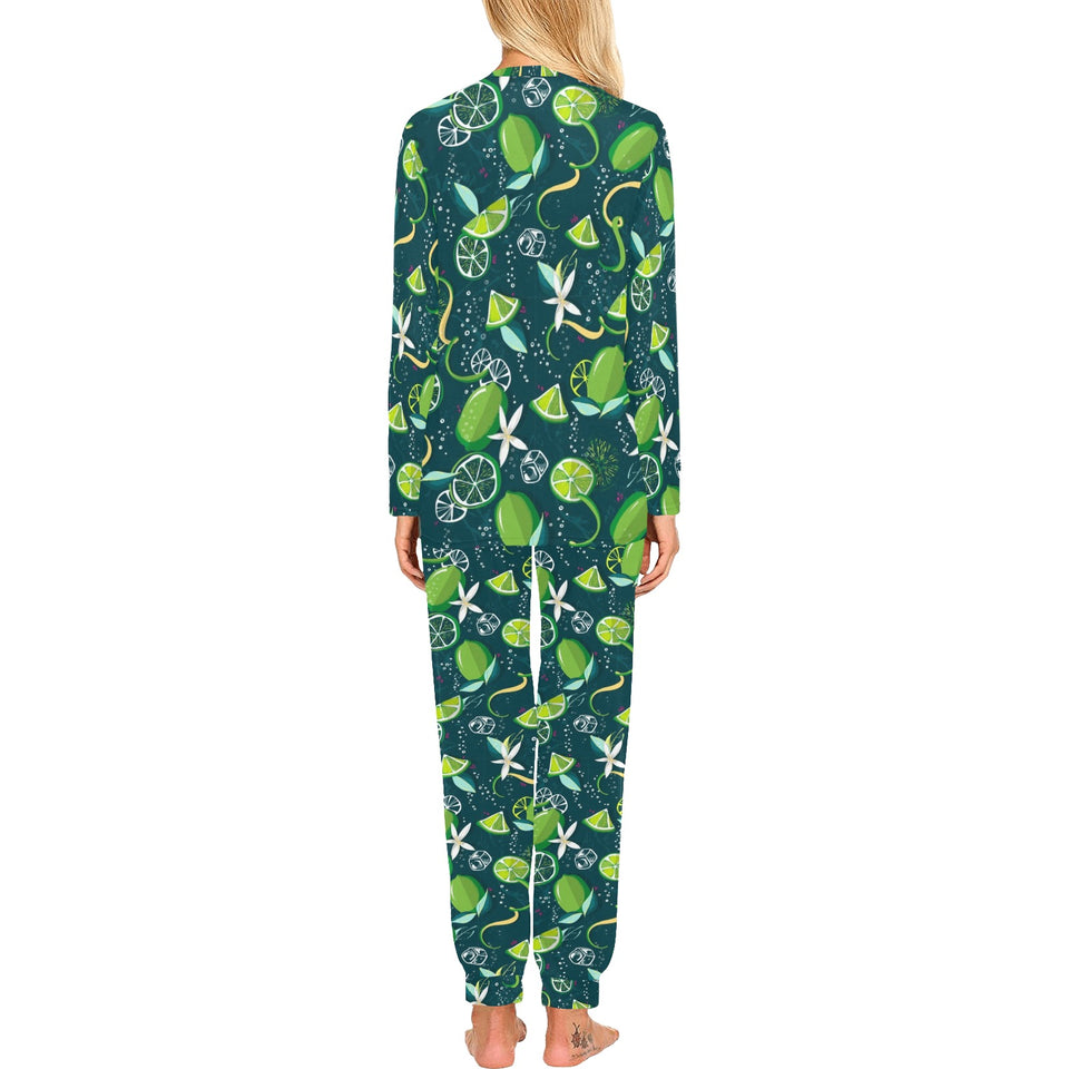 Lime ice flower pattern Women's All Over Print Pajama Set