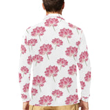 Pink lotus waterlily pattern Men's Long Sleeve Polo Shirt