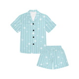 Snowflake pattern blue stripe background Kids' Boys' Girls' V-Neck Short Pajama Set