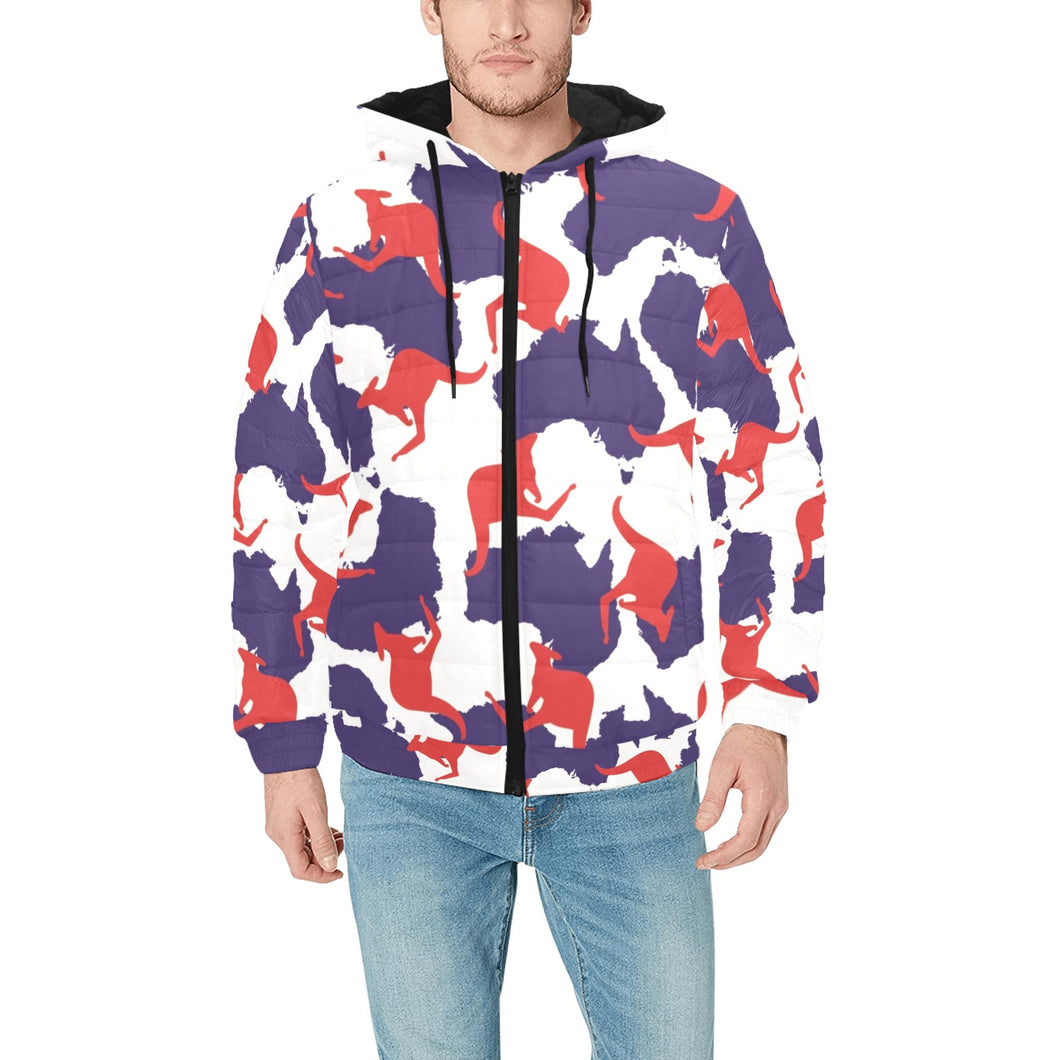 Kangaroo Australian pattern Men's Padded Hooded Jacket