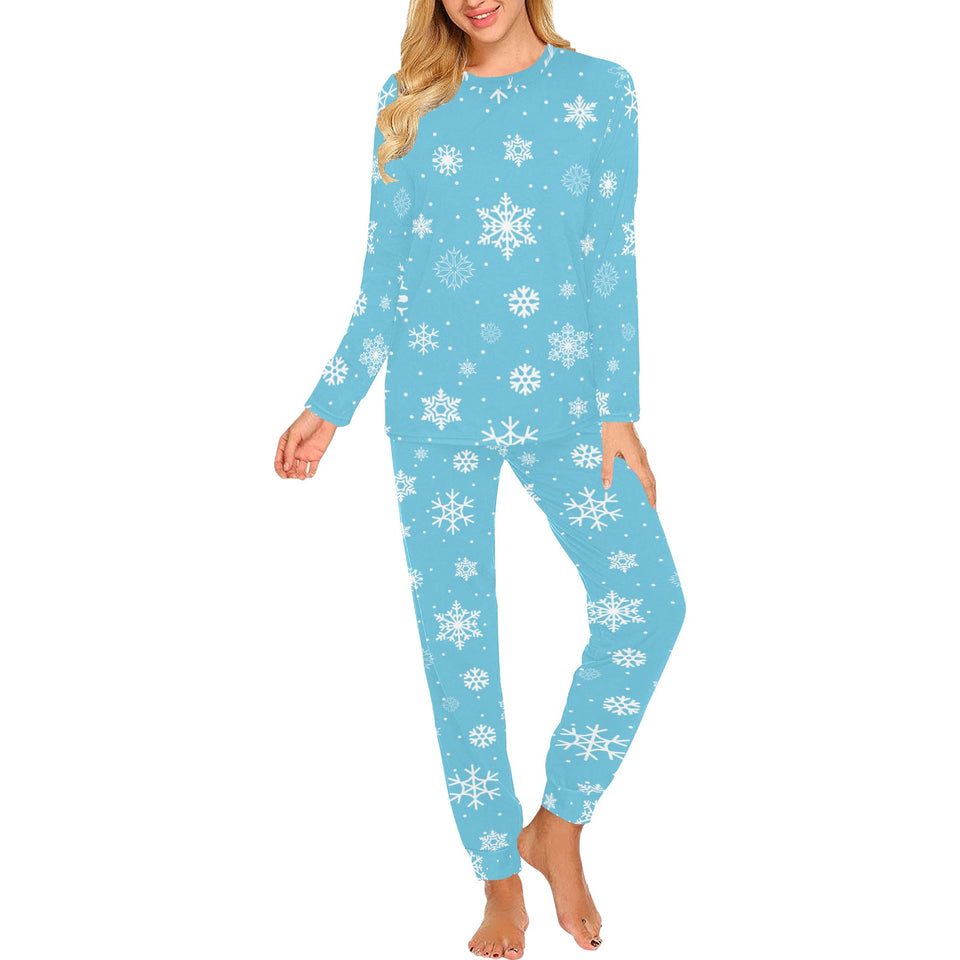 Snowflake pattern blue background Women's All Over Print Pajama Set