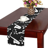 Saxophone music notes treble clef black white them Table Runner