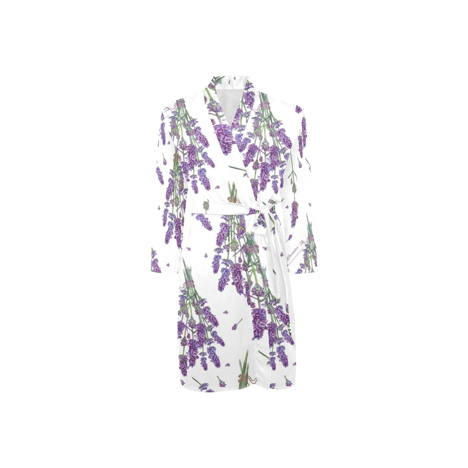 lavender flower design pattern Men's Long Sleeve Belted Night Robe