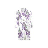 lavender flower design pattern Men's Long Sleeve Belted Night Robe