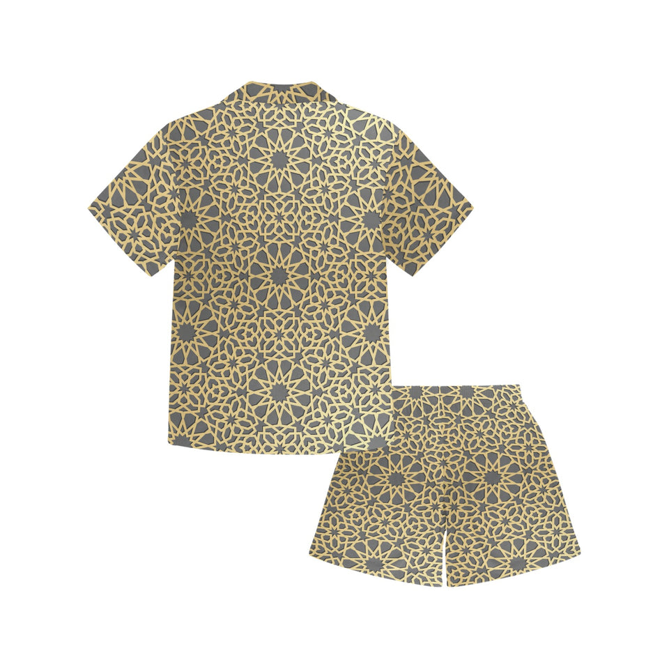 arabic star gold pattern Kids' Boys' Girls' V-Neck Short Pajama Set