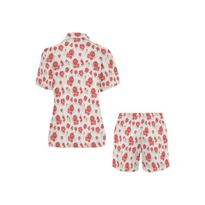 Rose Pattern Print Design 01 Women's V-Neck Short Pajama Set