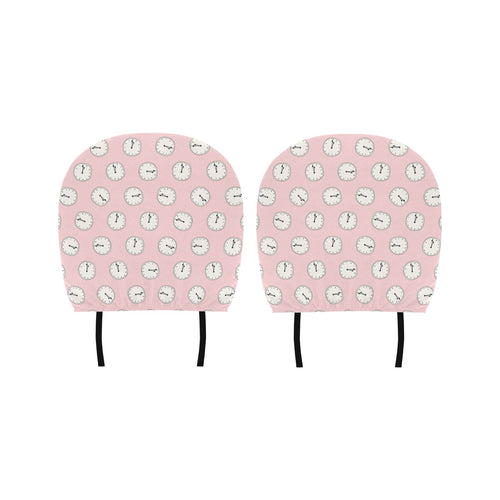 Clock pattern pink blackground Car Headrest Cover