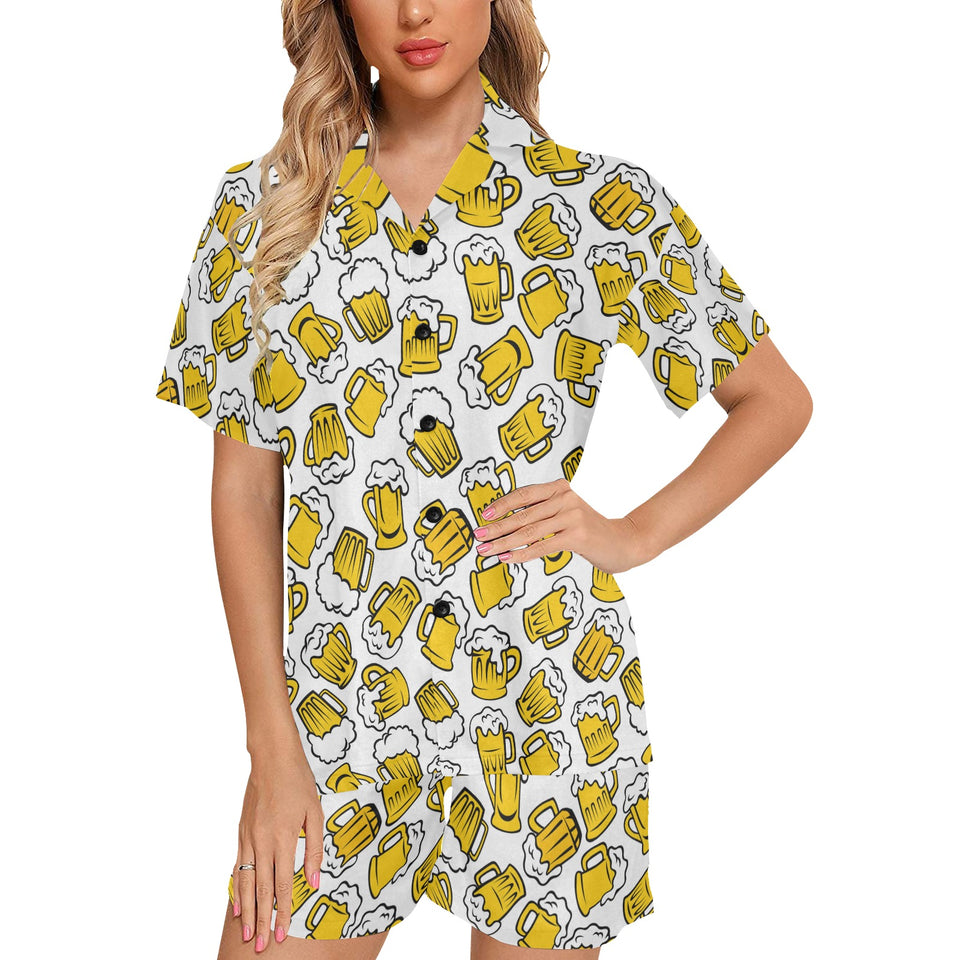 Beer design pattern Women's V-Neck Short Pajama Set