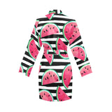 Watercolor paint textured watermelon pieces Women's Long Sleeve Belted Night Robe