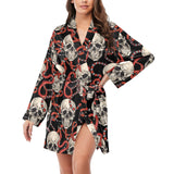 Red snake skull pattern Women's Long Sleeve Belted Night Robe