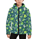 Lime ice flower pattern Kids' Boys' Girls' Padded Hooded Jacket