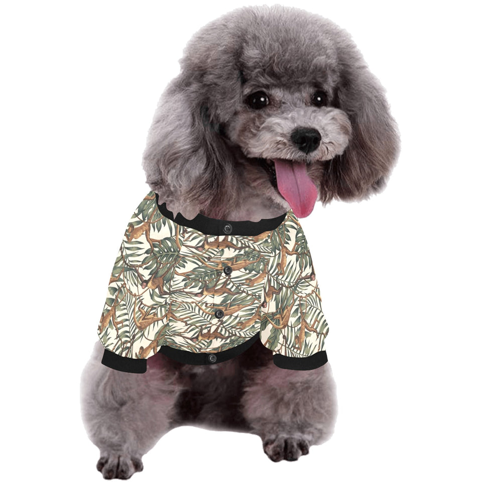 Monkey tropical leaves background All Over Print Pet Dog Round Neck Fuzzy Shirt