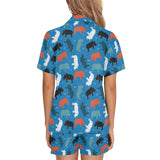 Colorful rhino pattern Women's V-Neck Short Pajama Set