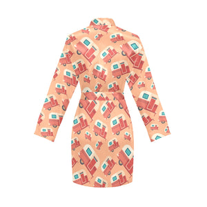 Camper Van Pattern Print Design 03 Women's Long Sleeve Belted Night Robe