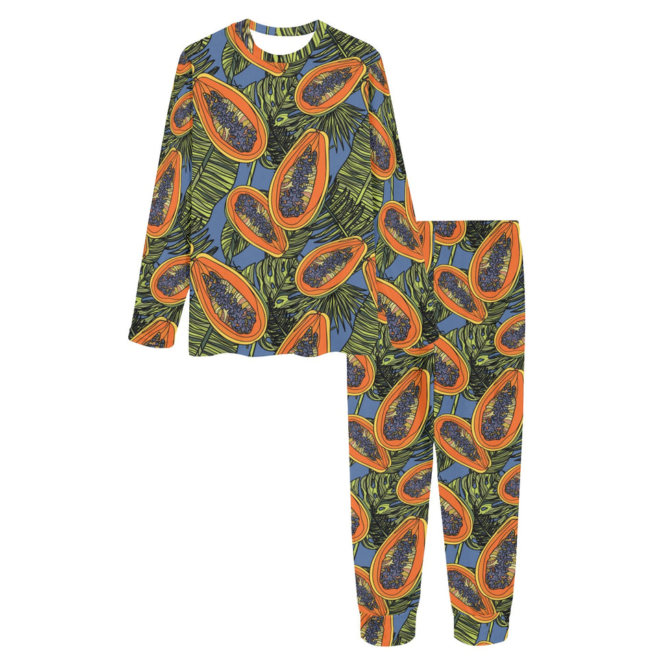 Colorful papaya tropical leaves Women's All Over Print Pajama Set