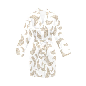 Cool gold moon abstract pattern Women's Long Sleeve Belted Night Robe