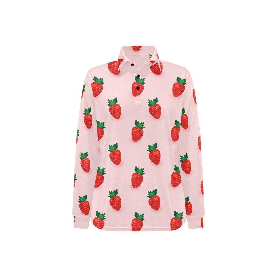 Strawberry beautiful pattern Women's Long Sleeve Polo Shirt
