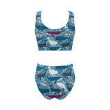 Whale design pattern Chest Bowknot High Waisted Bikini Swimsuit