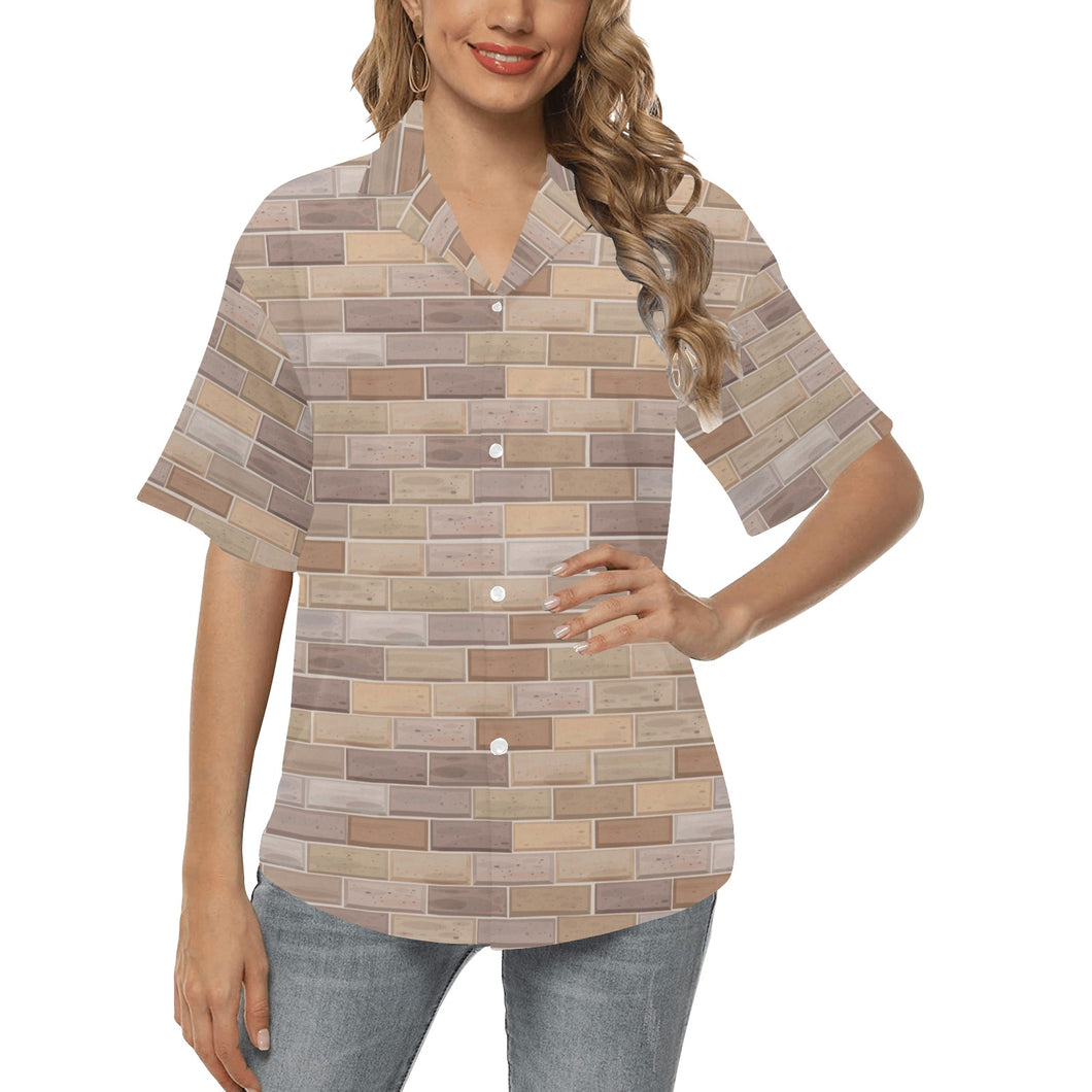 Brick Printed Pattern Print Design 01 Women's All Over Print Hawaiian Shirt