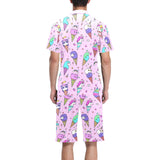 Cute ice cream cone animal pattern Men's V-Neck Short Pajama Set