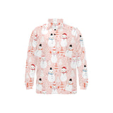 Cute snowman christmas tree snowpink background Men's Long Sleeve Polo Shirt