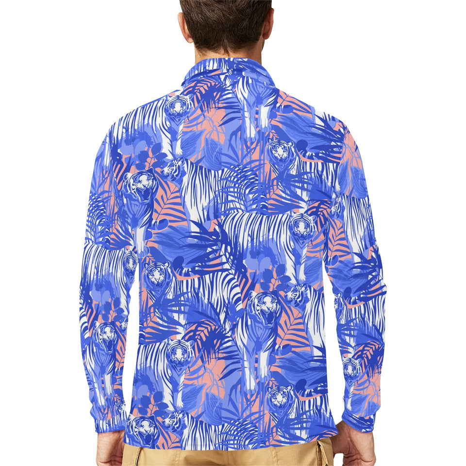 white bengal tigers pattern Men's Long Sleeve Polo Shirt