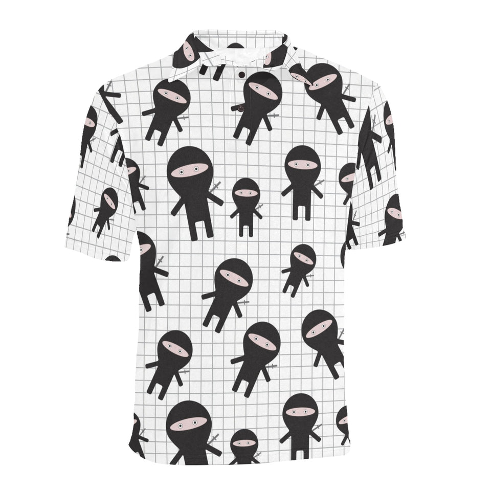 Ninja pattern plaid background Men's All Over Print Polo Shirt