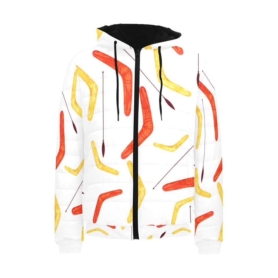Waterclor boomerang Australian aboriginal ornament Men's Padded Hooded Jacket