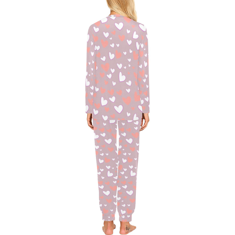 coral white heart pattern Women's All Over Print Pajama Set