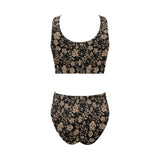 Rose Pattern Print Design 04 Chest Bowknot High Waisted Bikini Swimsuit
