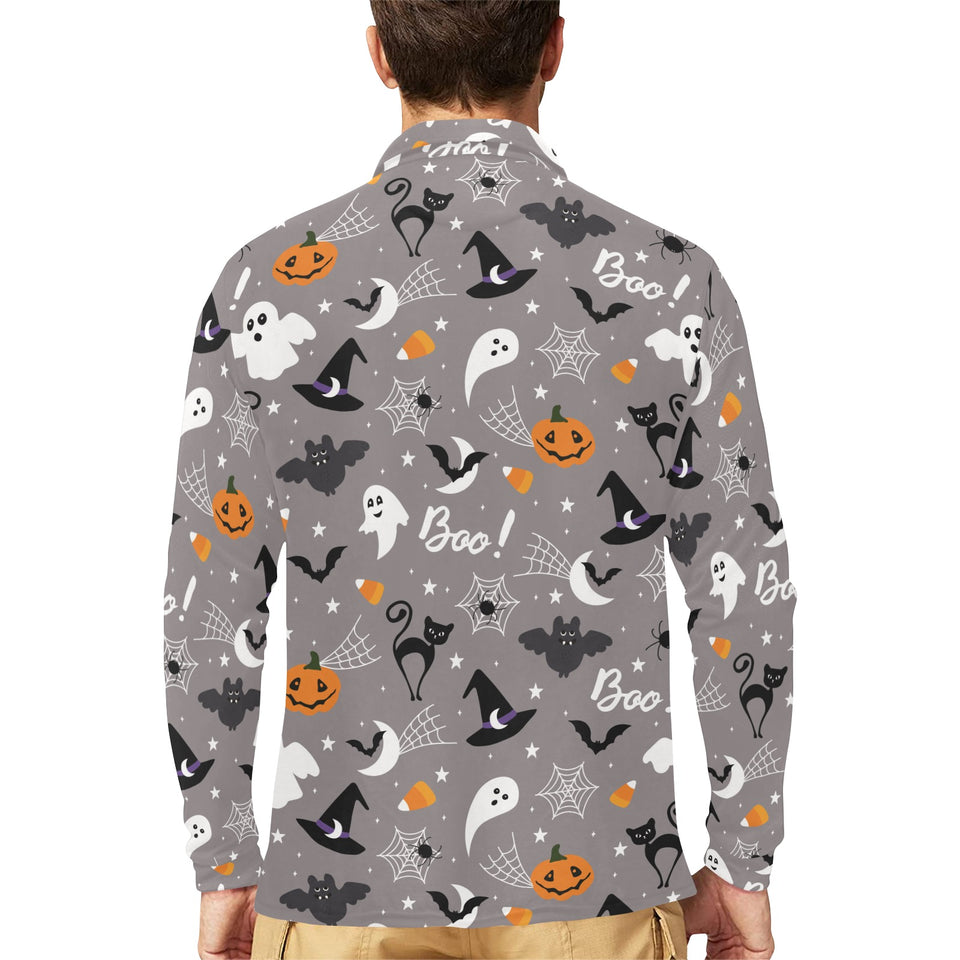 Halloween design pattern Men's Long Sleeve Polo Shirt