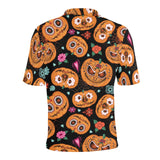 Pumpkin flowers spiderweb Halloween theme Men's All Over Print Polo Shirt