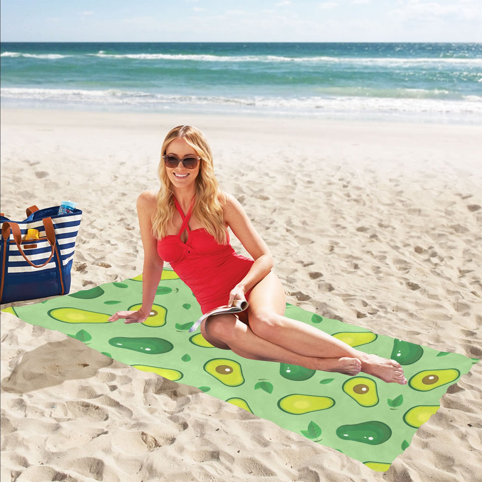 Avocado pattern green background Beach Towel