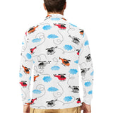 Watercolor helicopter cloud pattern Men's Long Sleeve Polo Shirt